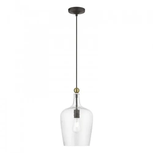 1 Light Bronze with Antique Brass Accent Single Pendant