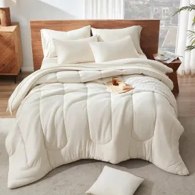 100% Microfiber Jersey Knit Comforter Set Duvet Set with Pillow Shams Beige