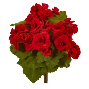 11" Artificial Begonia Bush Flower (Set of 4) - Low Maintenance, Life-Like & Vibrant Silk Flowers For Busy People.