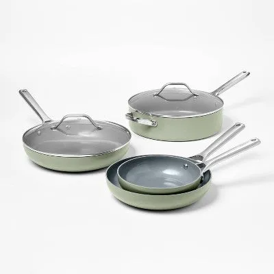 12pc Nonstick Ceramic Coated Aluminum Cookware Set Sage Green - Figmint