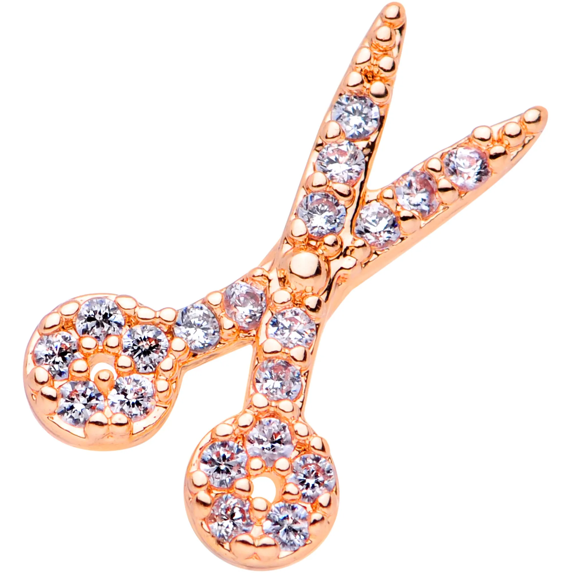 16 Gauge 5/16 Clear CZ Gem Rose Gold Hue Scissors Labret Monroe Tragus