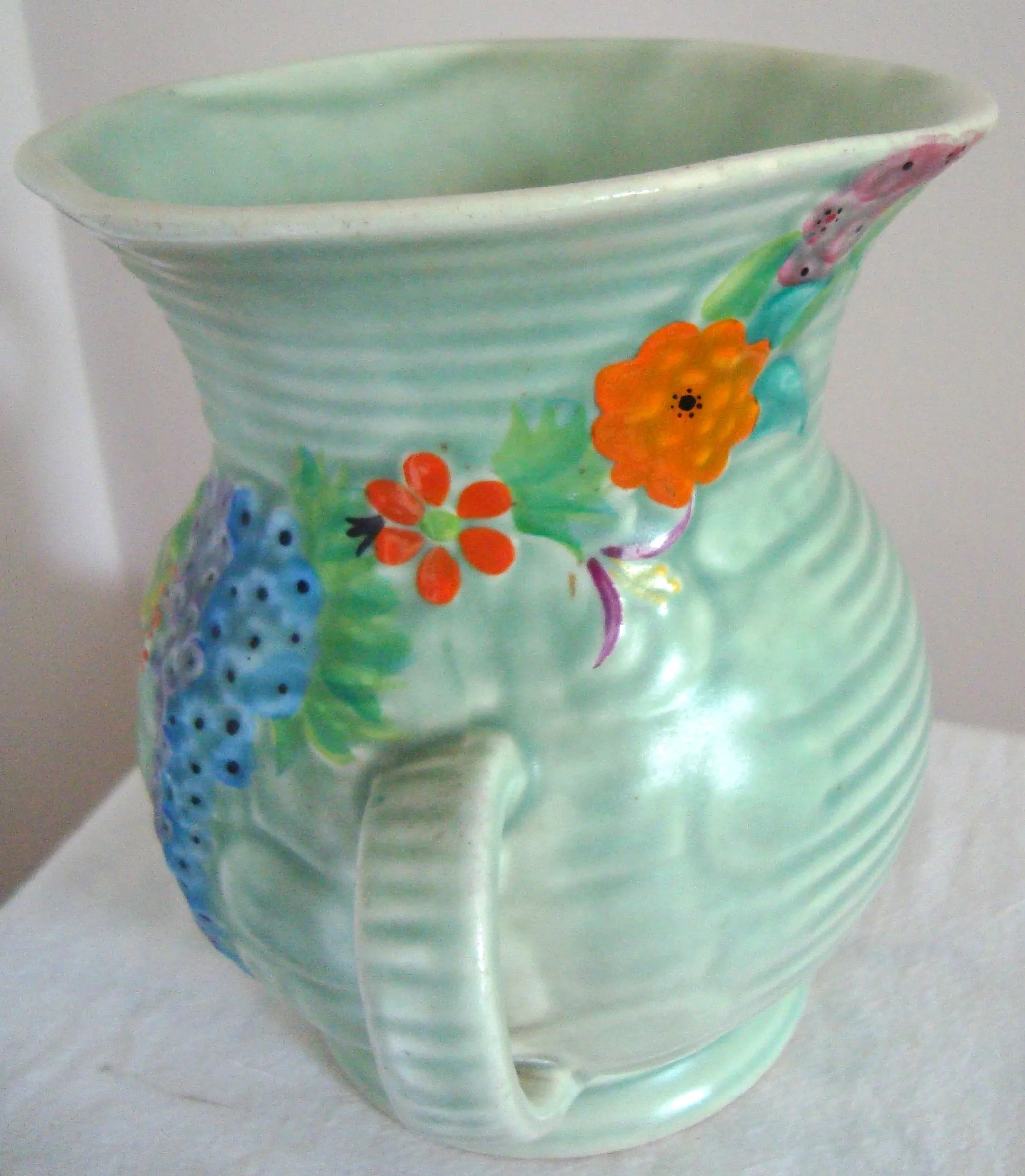 1930s Carlton Ware Rock Garden Ribbed Two-handled Jug Pattern 1244