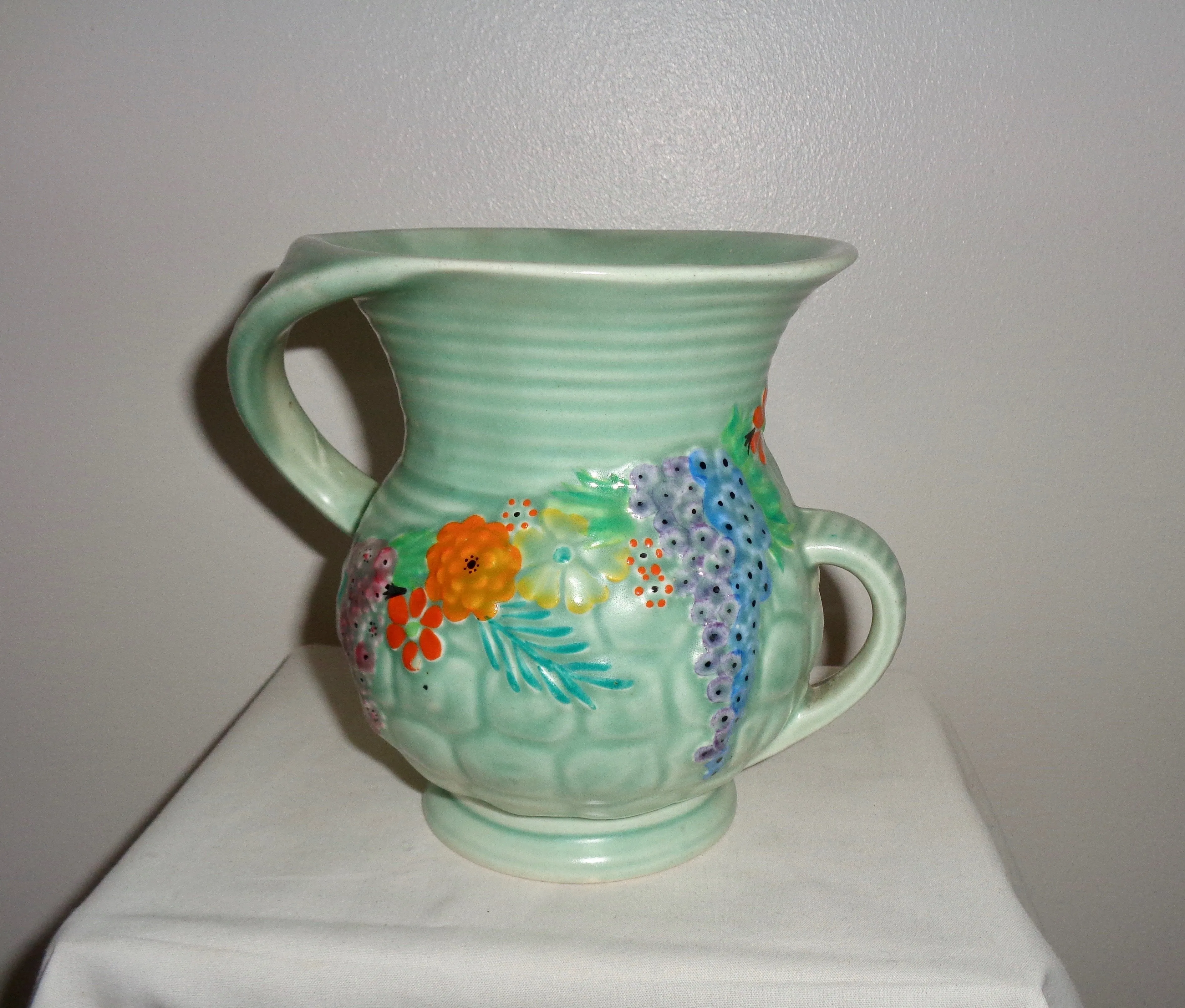 1930s Carlton Ware Rock Garden Ribbed Two-handled Jug Pattern 1244