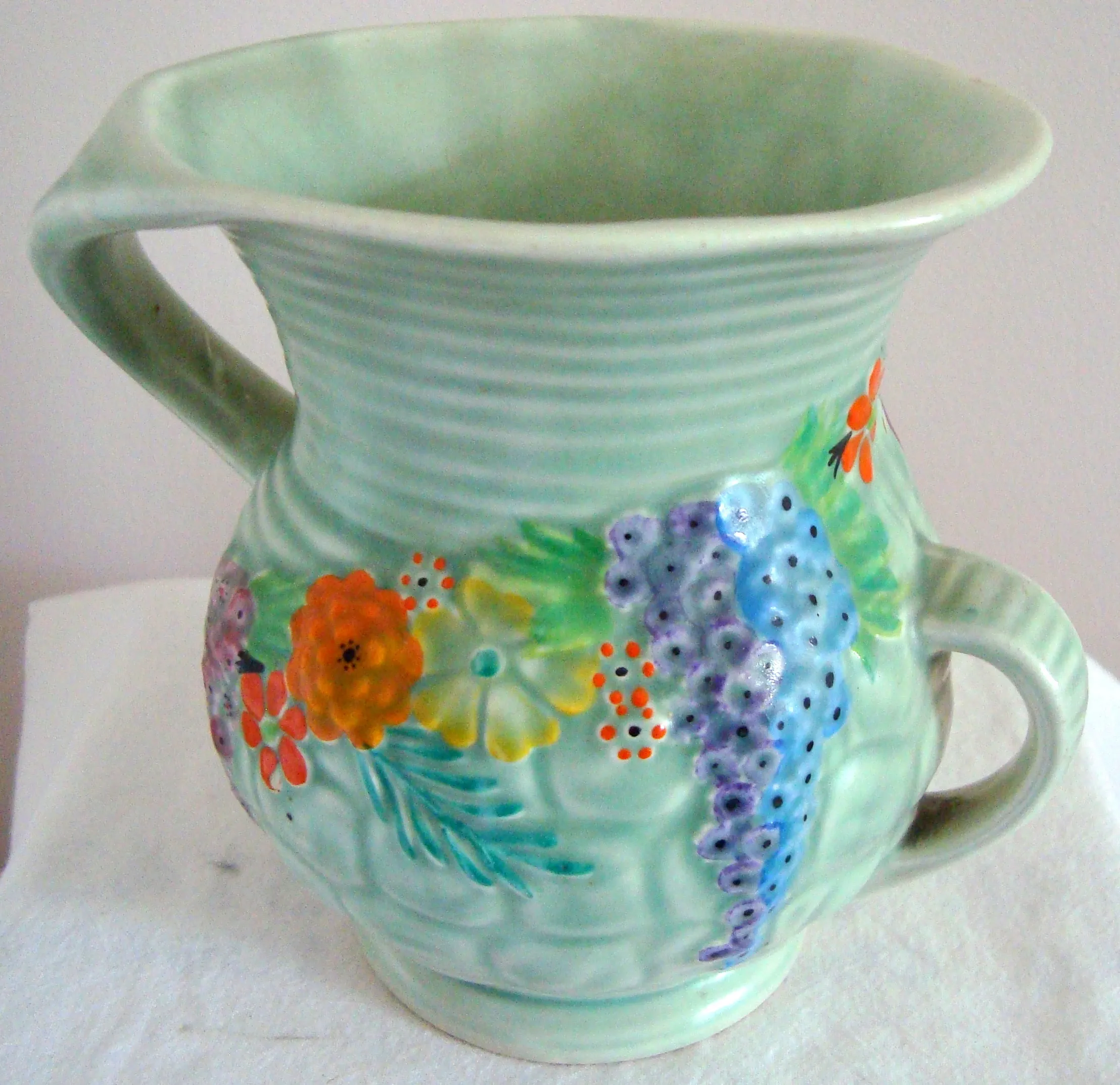 1930s Carlton Ware Rock Garden Ribbed Two-handled Jug Pattern 1244