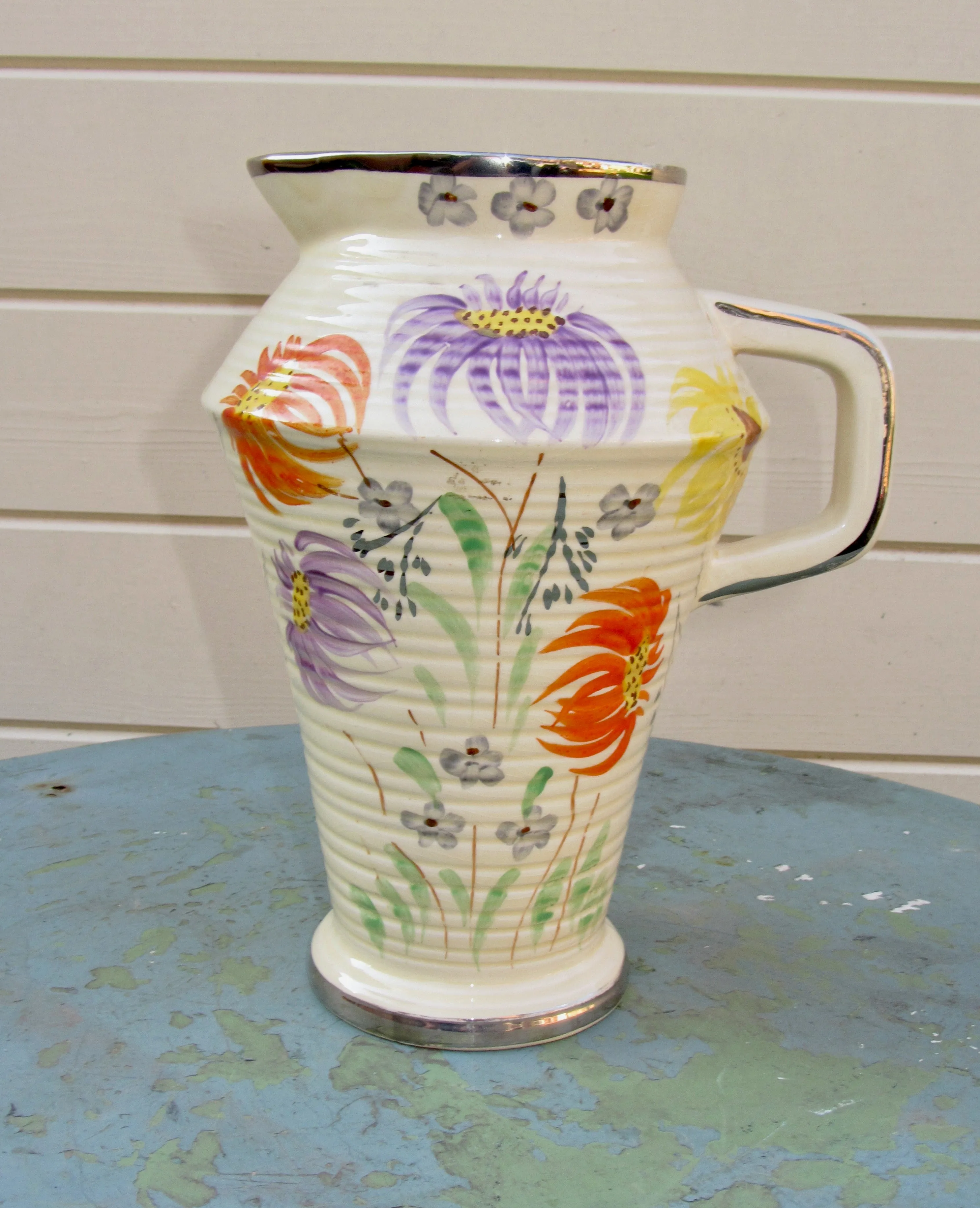 1950s Arthur Wood Pottery Clifton 644 Hand Painted Floral Jug