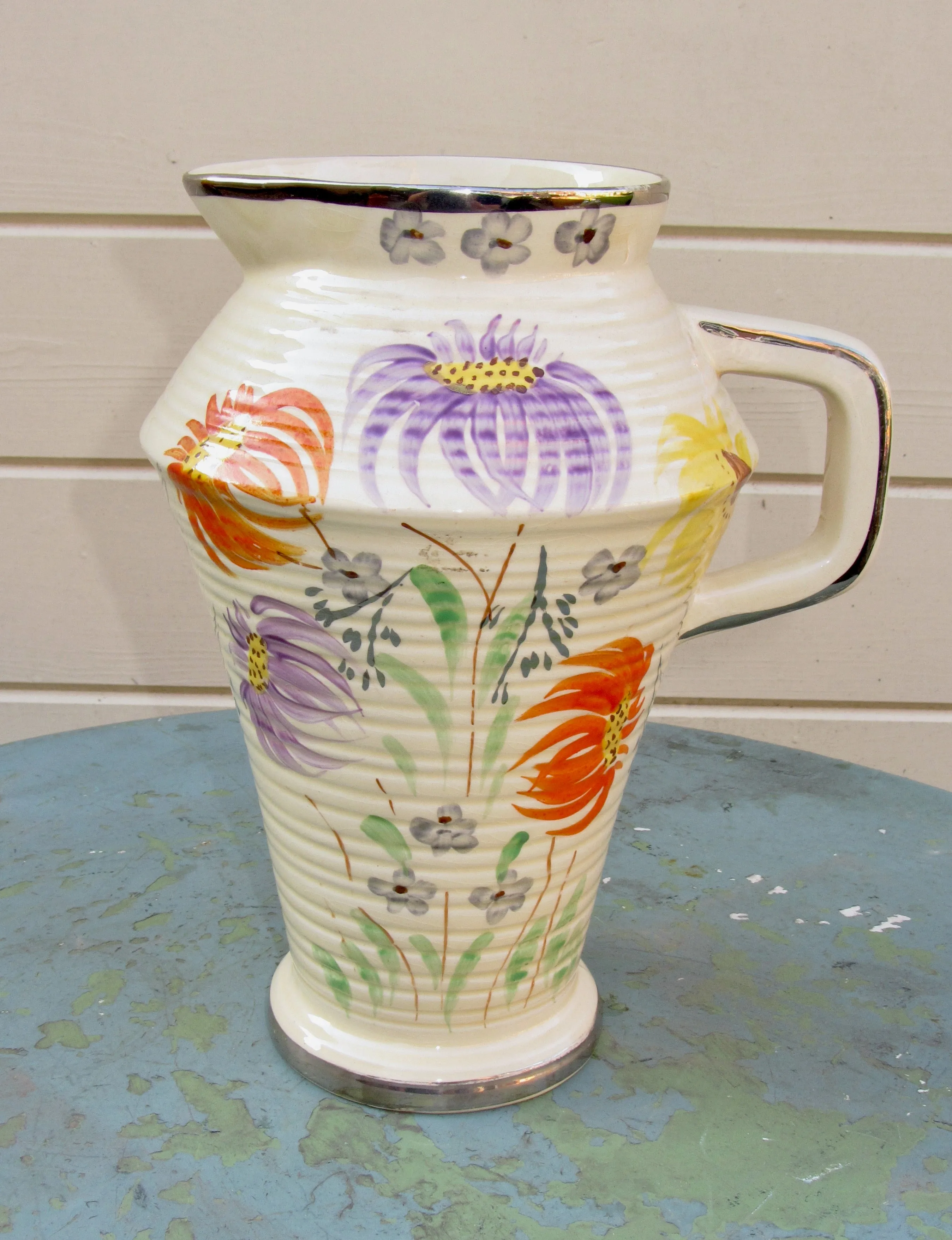 1950s Arthur Wood Pottery Clifton 644 Hand Painted Floral Jug