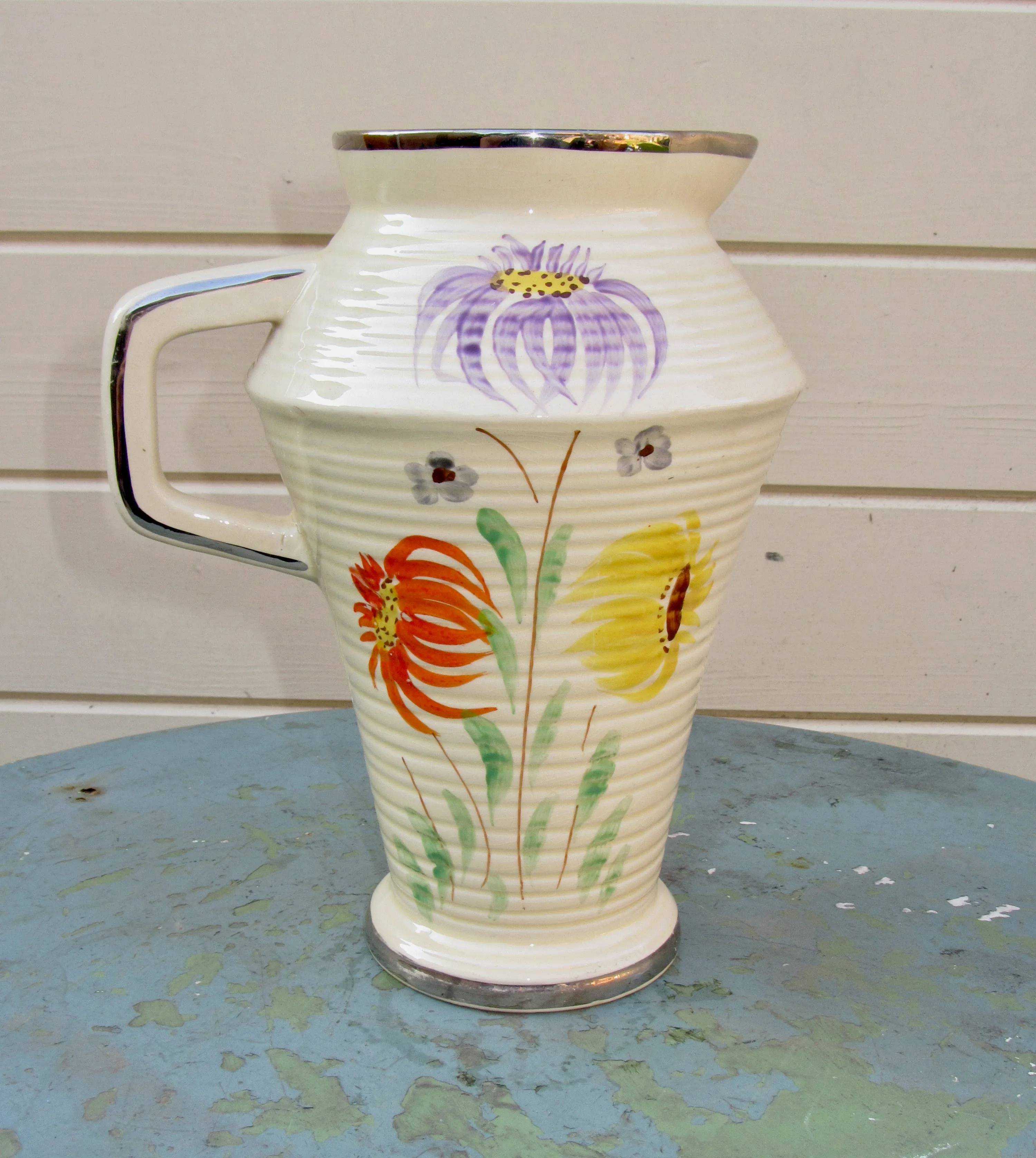 1950s Arthur Wood Pottery Clifton 644 Hand Painted Floral Jug