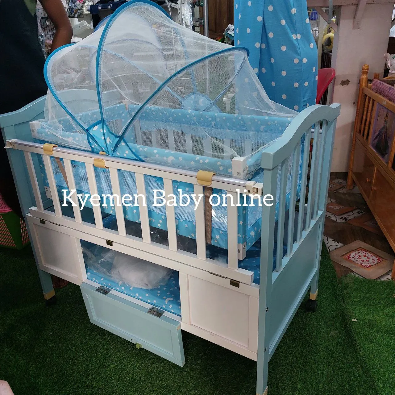 2 In 1 Baby Wooden Cot With Drawer (AY 828) Baby Bed / Baby Crib