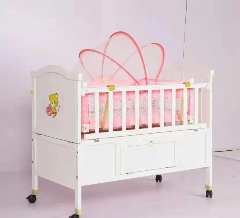 2 In 1 Baby Wooden Cot With Drawer (AY 828) Baby Bed / Baby Crib