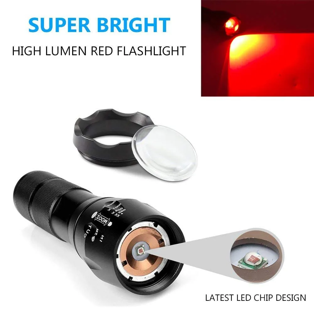 2 Red Led Flashlight and 2 Red Light Flashlight Holster Bundle