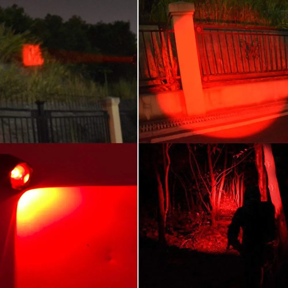 2 Red Led Flashlight and 2 Red Light Flashlight Holster Bundle