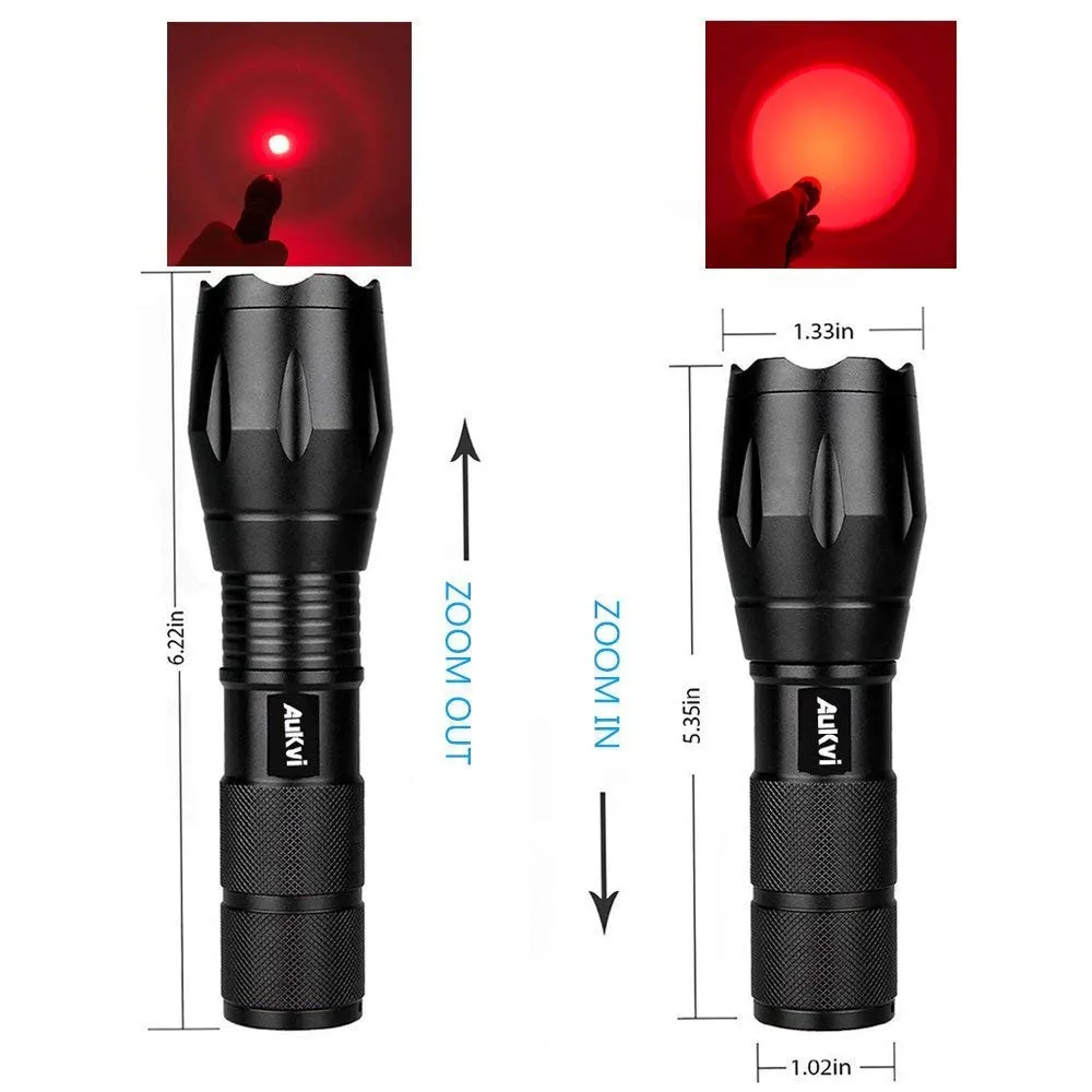 2 Red Led Flashlight and 2 Red Light Flashlight Holster Bundle