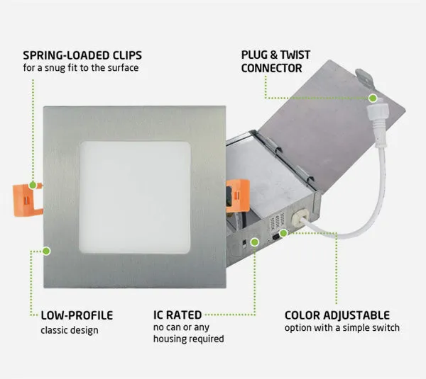 2" SQUARE SLIM LED DOWNLIGHT - 9W - 5000K - SATIN NICKLE