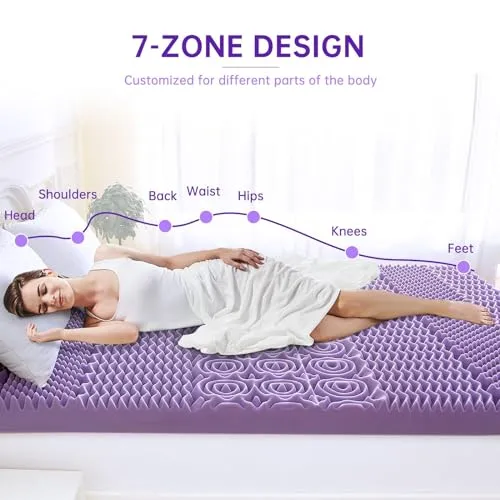 3 Inch 7-Zone California King Mattress Topper, Egg Crate Foam Mattress Topper Cal King Size for Back Pain, Lavender Cooling Gel Infused Mattress Pad, CertiPUR-US and Oeko-TEX Certification (83"×71")