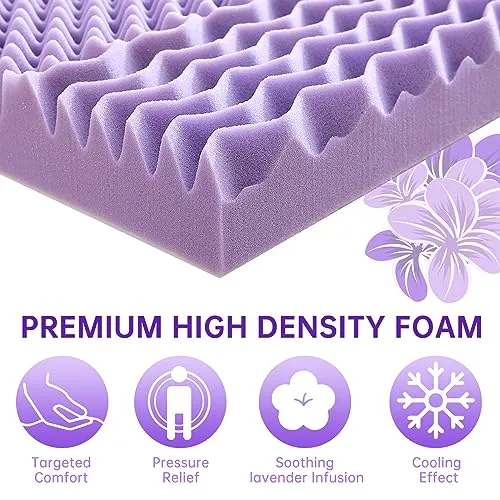 3 Inch 7-Zone California King Mattress Topper, Egg Crate Foam Mattress Topper Cal King Size for Back Pain, Lavender Cooling Gel Infused Mattress Pad, CertiPUR-US and Oeko-TEX Certification (83"×71")