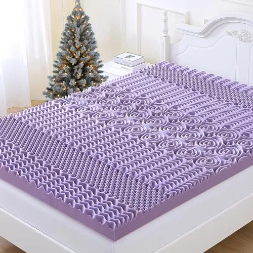 3 Inch 7-Zone California King Mattress Topper, Egg Crate Foam Mattress Topper Cal King Size for Back Pain, Lavender Cooling Gel Infused Mattress Pad, CertiPUR-US and Oeko-TEX Certification (83"×71")