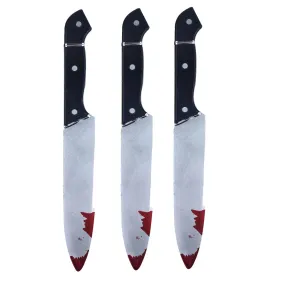 3x Realistic Bloodied Plastic Knife Weapon Props - 31 cm Halloween Horror Killer Party Fancy Dress Costume Accessories