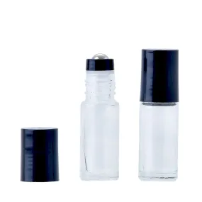 5ml Clear Glass Roller Bottle with Black Lid (5 pack)