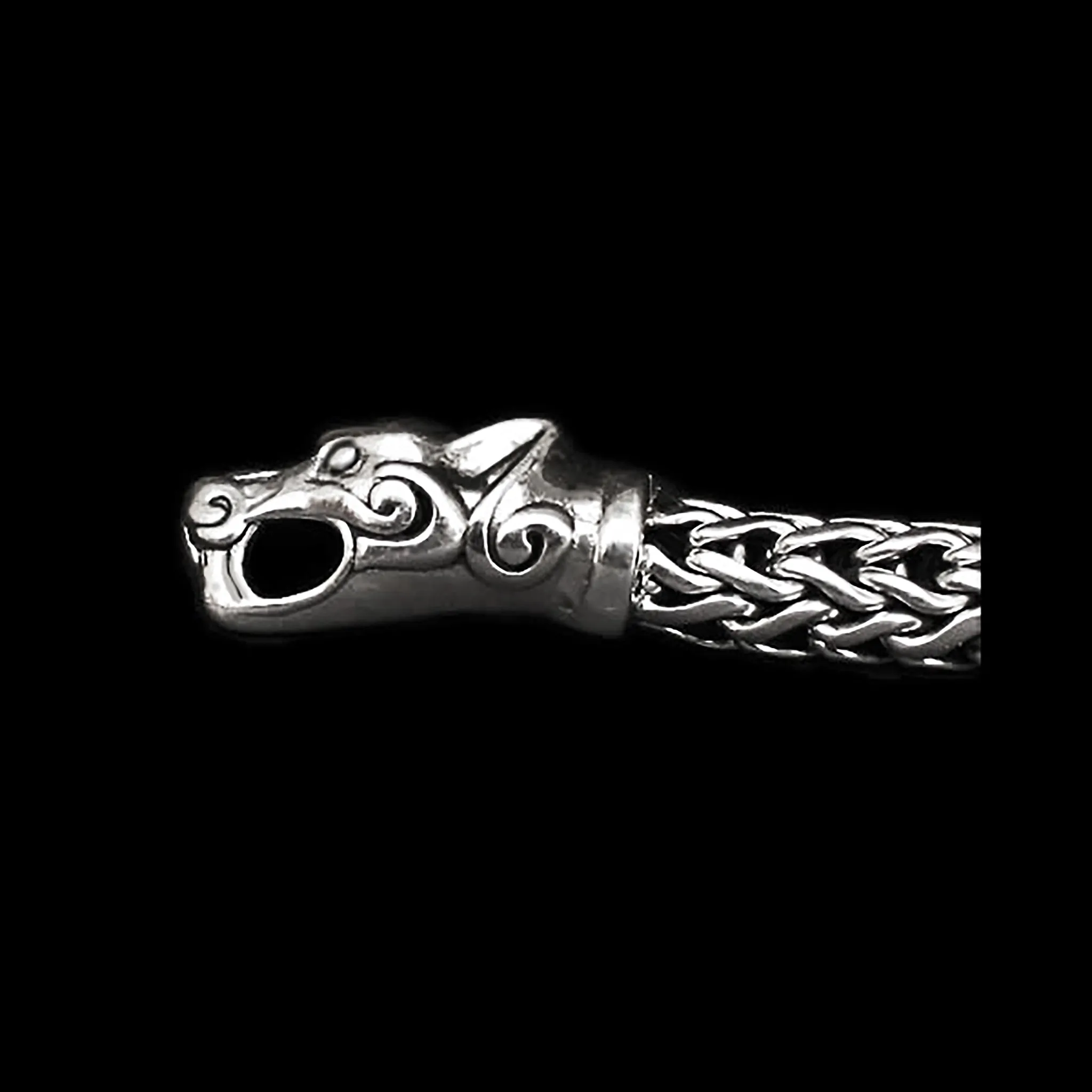 5mm Thick Silver Snake Chain Thors Hammer Necklace - Ferocious Wolf Heads