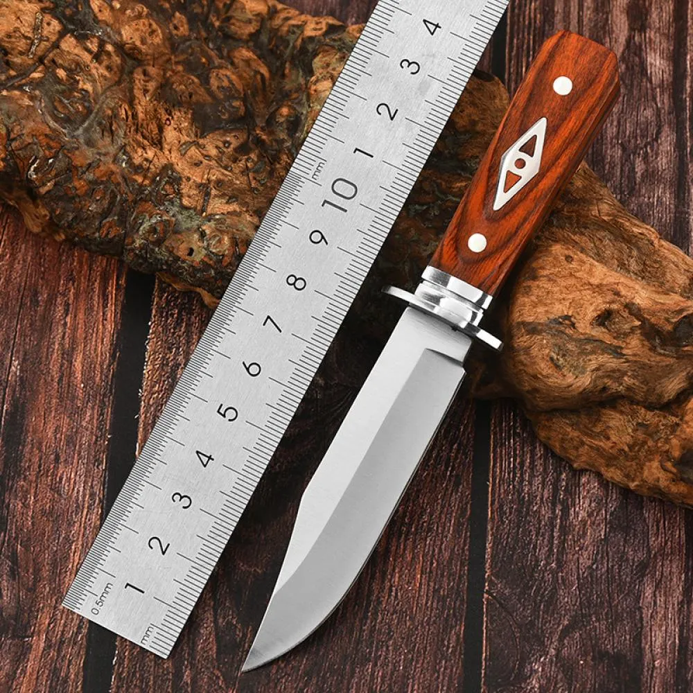 8" Fixed Blade Knife - Satin Finish Stainless Steel Blade, Brown Wood Handle with Stainless Steel Bolster, Includes Nylon Sheath - EDC,Camping Knife