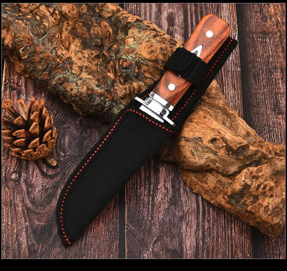 8" Fixed Blade Knife - Satin Finish Stainless Steel Blade, Brown Wood Handle with Stainless Steel Bolster, Includes Nylon Sheath - EDC,Camping Knife