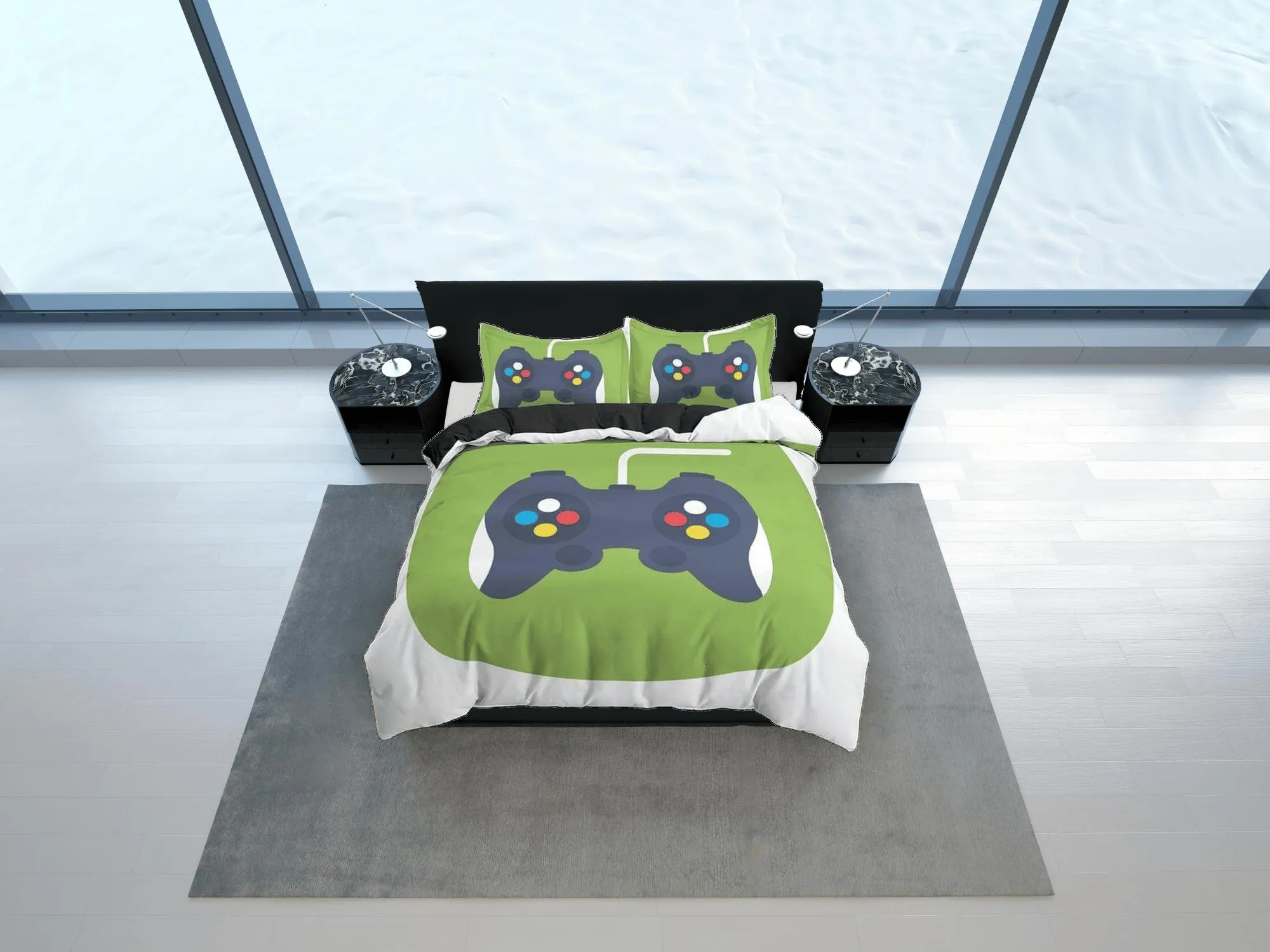 90s gamer bedding controller design duvet cover, video gamer boyfriend gift bedding set full king queen twin, boys bedroom, dorm bedding