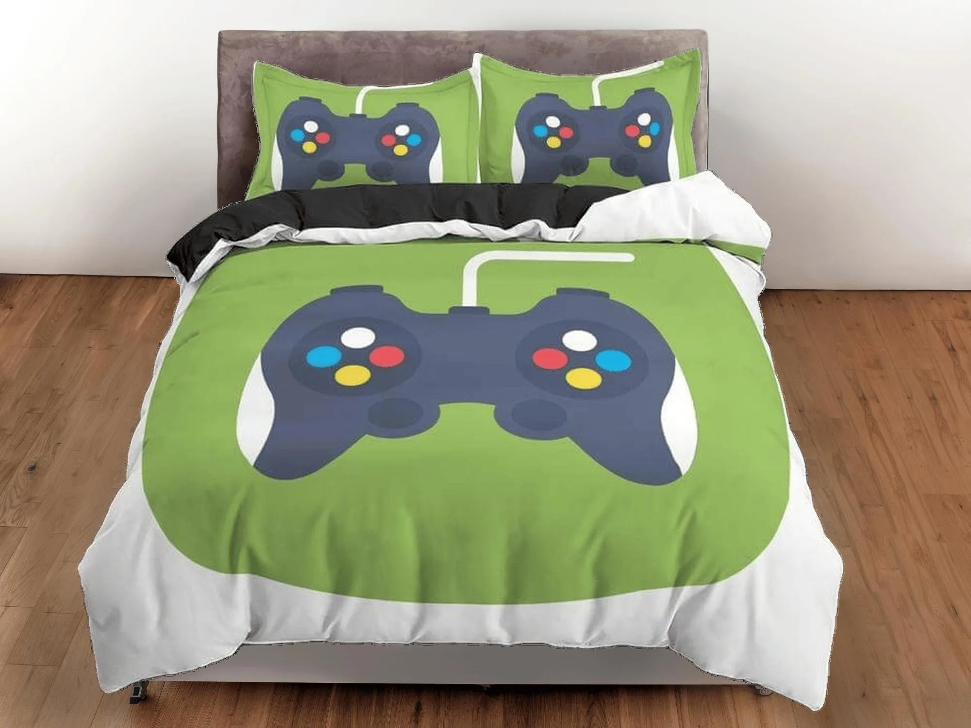 90s gamer bedding controller design duvet cover, video gamer boyfriend gift bedding set full king queen twin, boys bedroom, dorm bedding