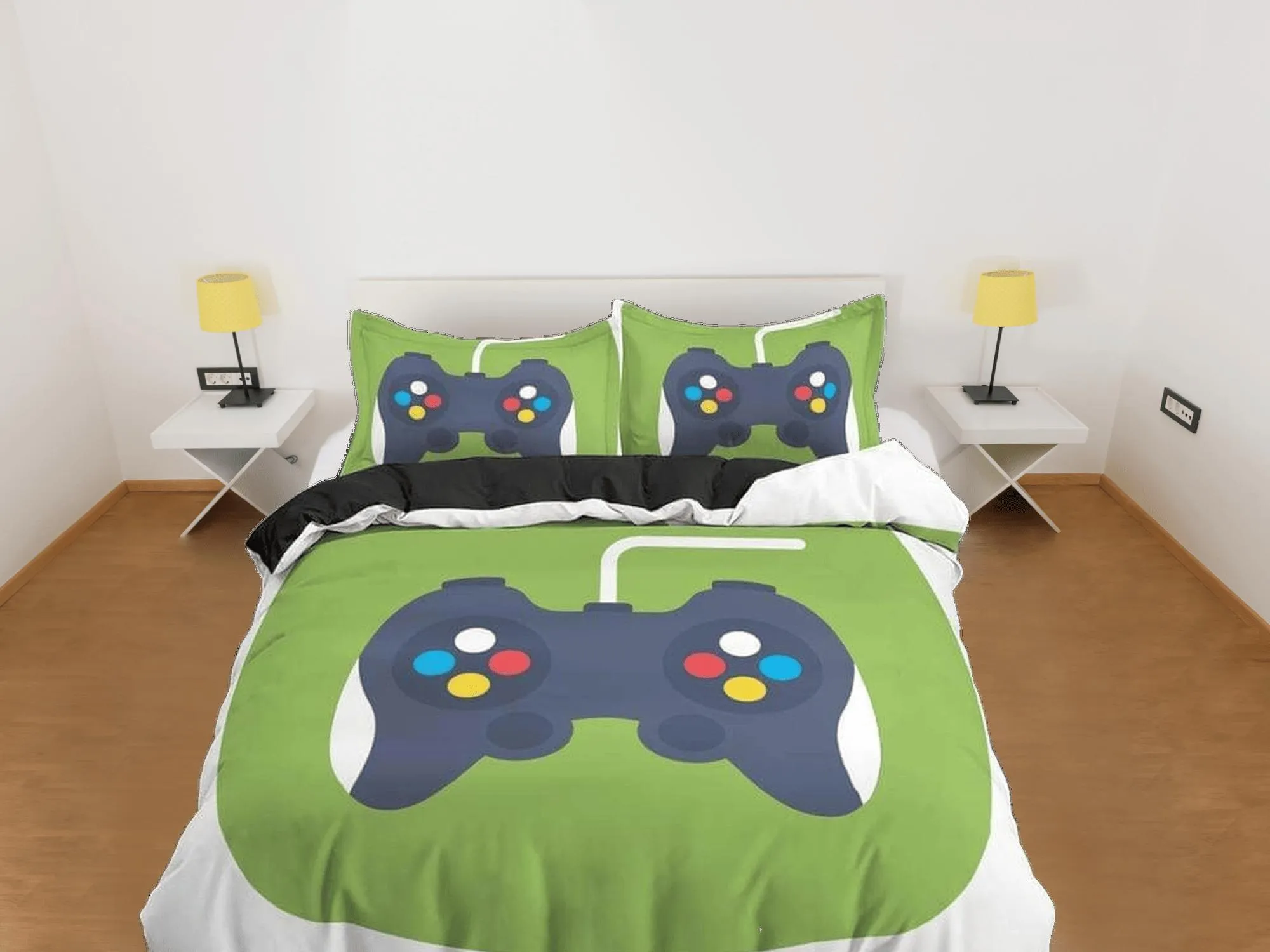 90s gamer bedding controller design duvet cover, video gamer boyfriend gift bedding set full king queen twin, boys bedroom, dorm bedding