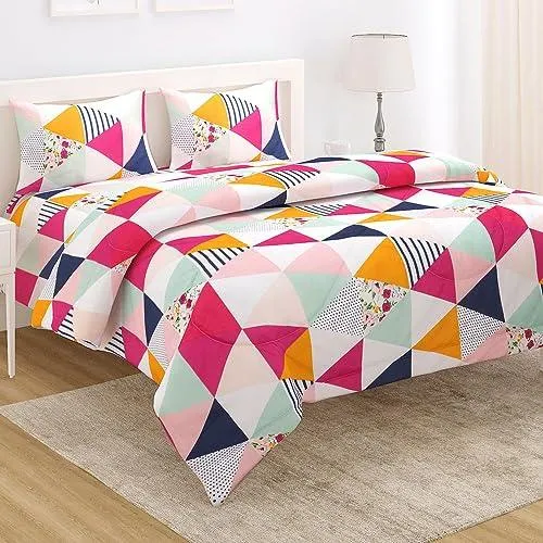 AC Comforter and Bedding Set for Double Bed, Multicolor Abstract Triangle