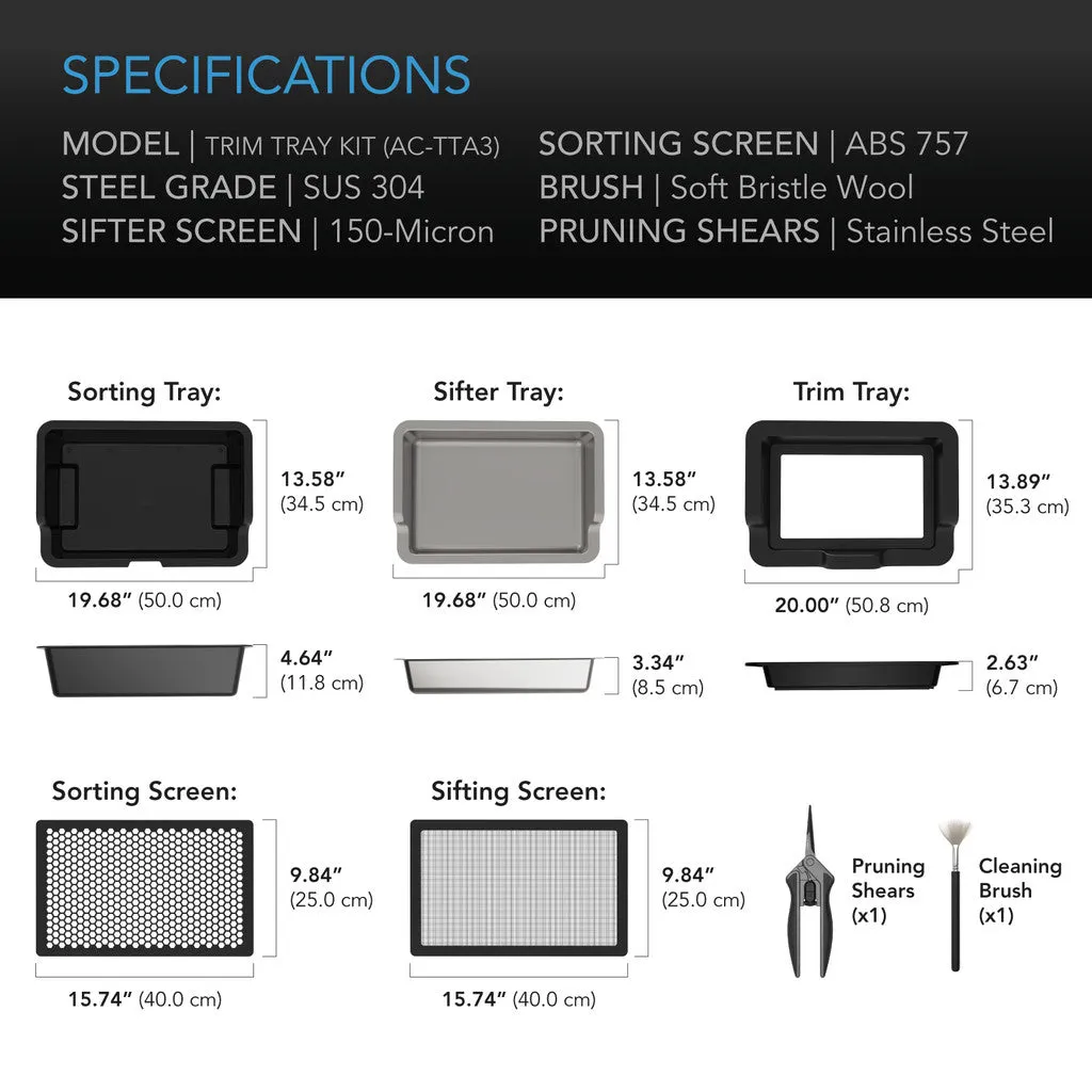 AC Infinity Large Trim Tray System, 3-Tray & 2-Screen Kit