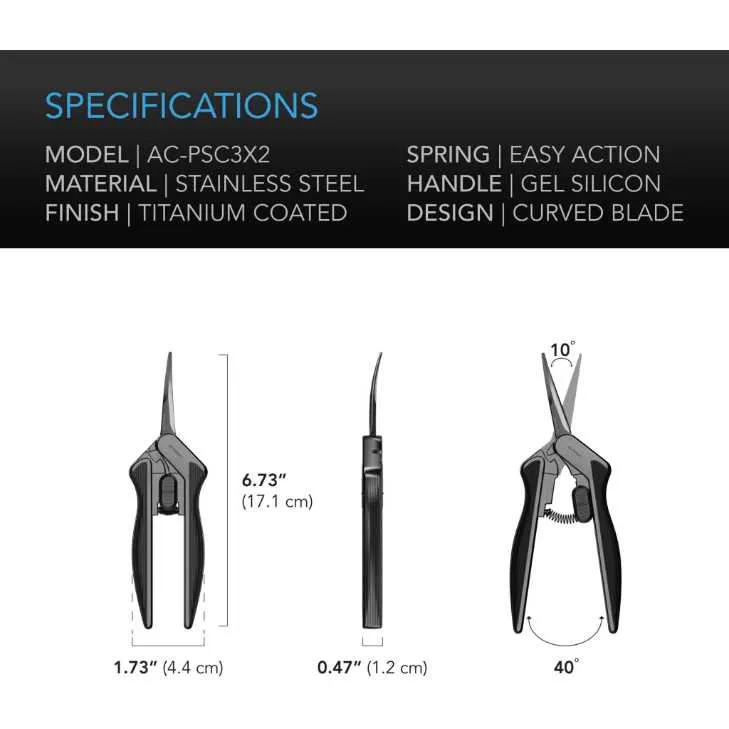 AC Infinity Stainless Steel Pruning Shear, Curved Blades, 6.6"