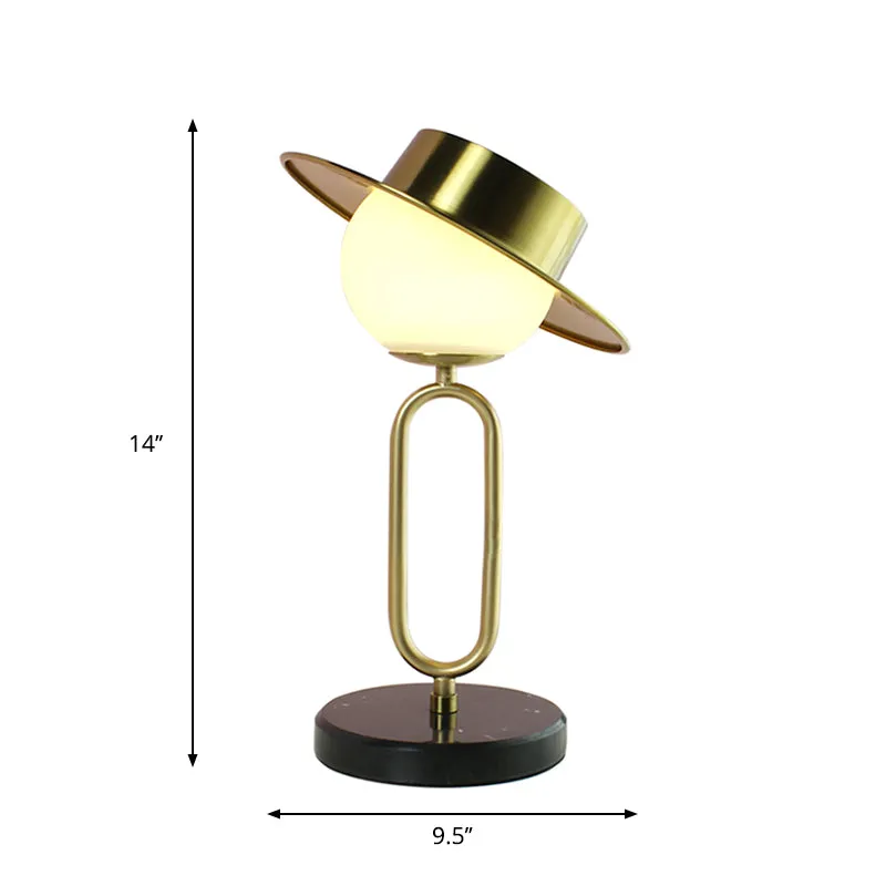 Alessia - Cartoon 1 Light Metal Hat Desk Light: Cream Glass Shade, Marble Base,