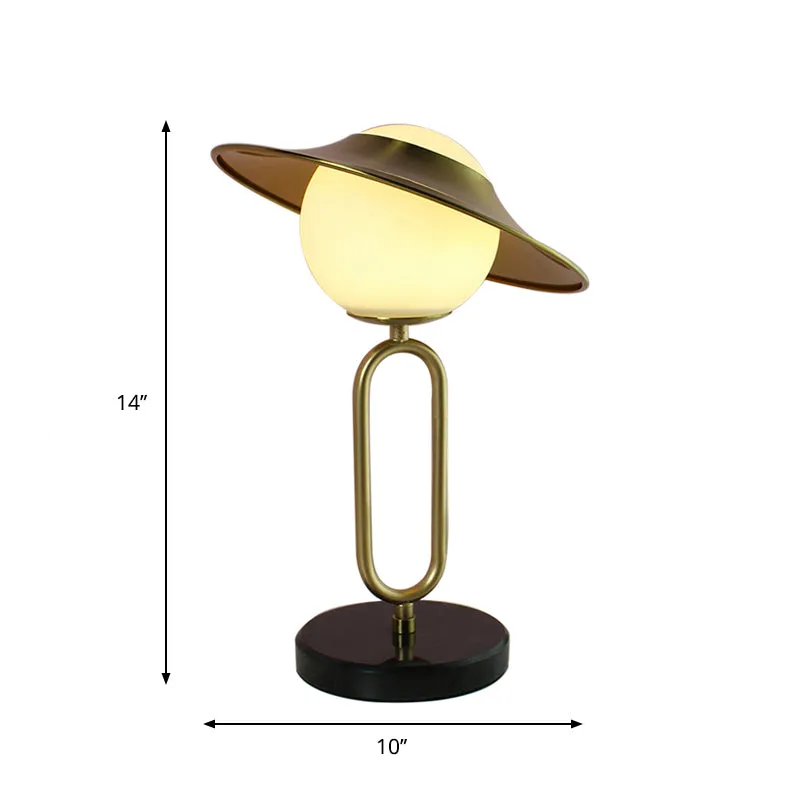 Alessia - Cartoon 1 Light Metal Hat Desk Light: Cream Glass Shade, Marble Base,