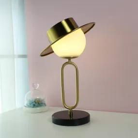 Alessia - Cartoon 1 Light Metal Hat Desk Light: Cream Glass Shade, Marble Base,