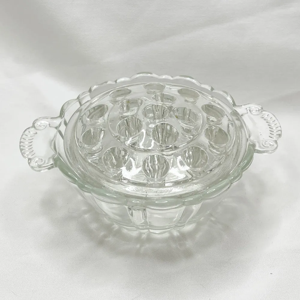 Anchor Hocking 16 Hole Glass Flower Frog & Bowl - 1930s