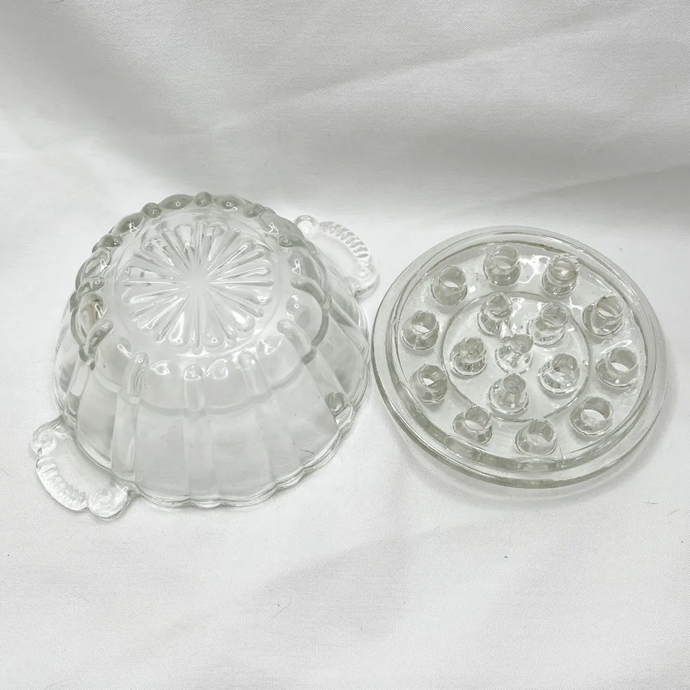 Anchor Hocking 16 Hole Glass Flower Frog & Bowl - 1930s