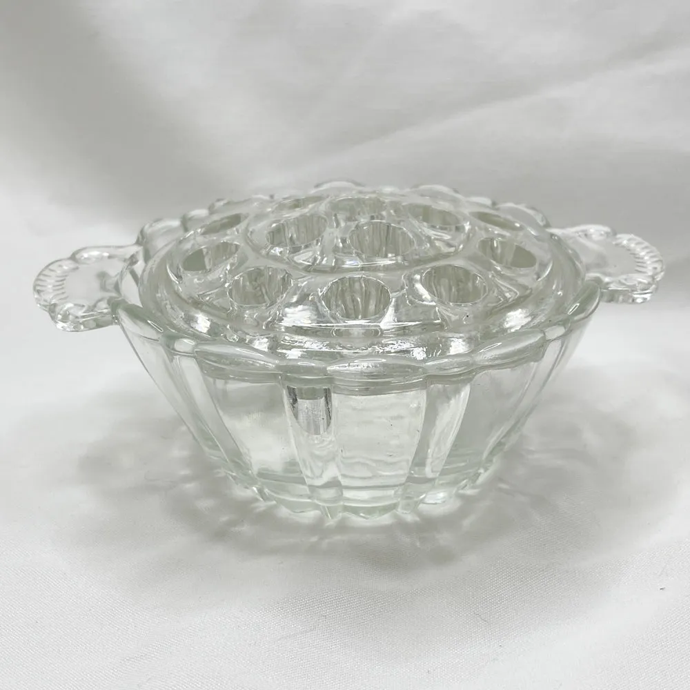 Anchor Hocking 16 Hole Glass Flower Frog & Bowl - 1930s