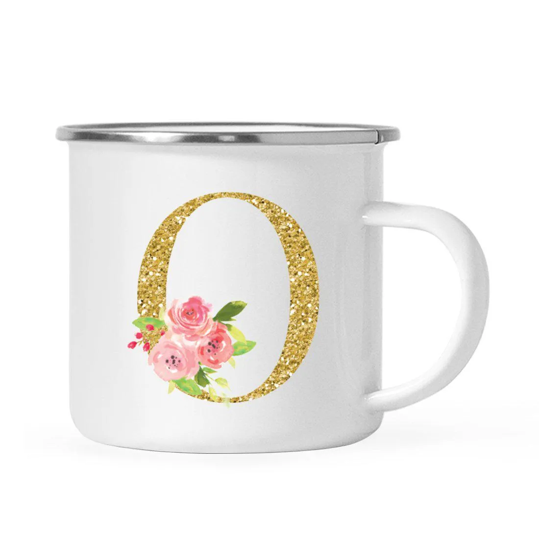 Andaz Press 11oz Pink Roses Faux Gold Glitter Monogram Campfire Coffee Mug