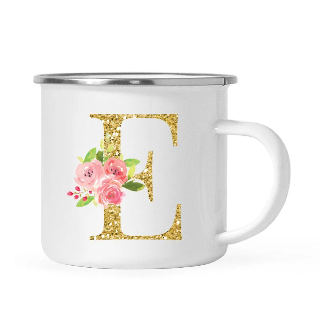 Andaz Press 11oz Pink Roses Faux Gold Glitter Monogram Campfire Coffee Mug