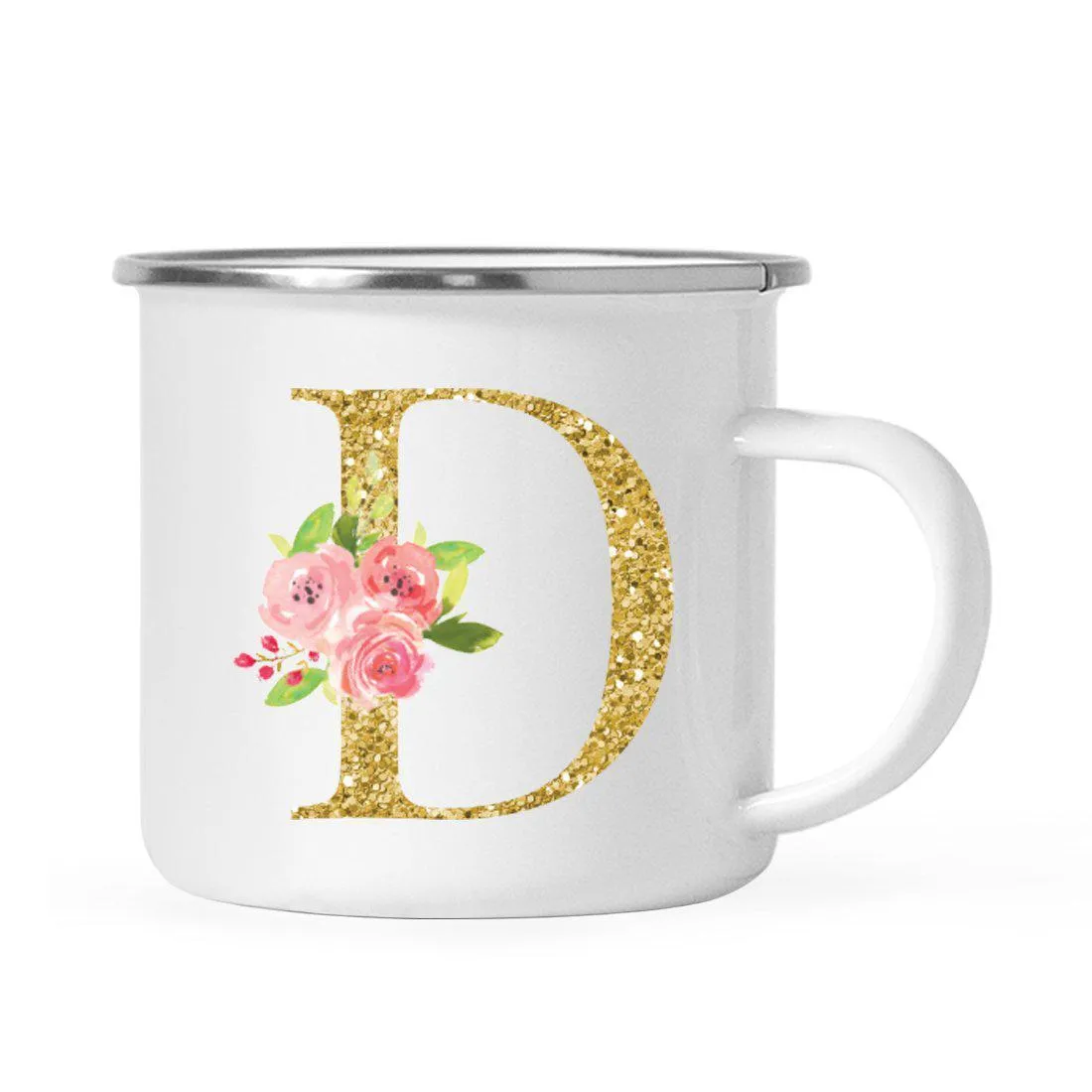 Andaz Press 11oz Pink Roses Faux Gold Glitter Monogram Campfire Coffee Mug