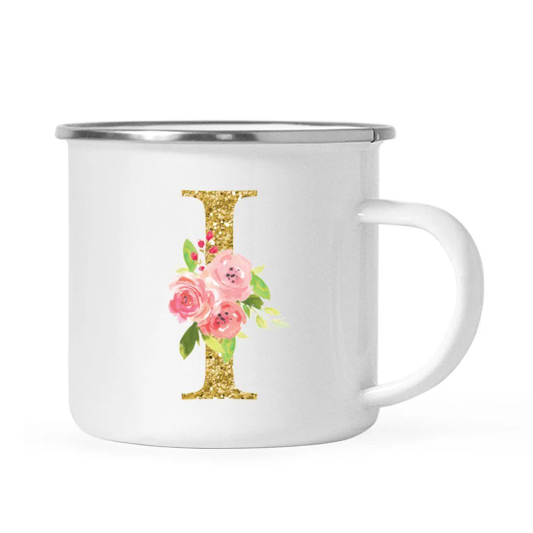 Andaz Press 11oz Pink Roses Faux Gold Glitter Monogram Campfire Coffee Mug