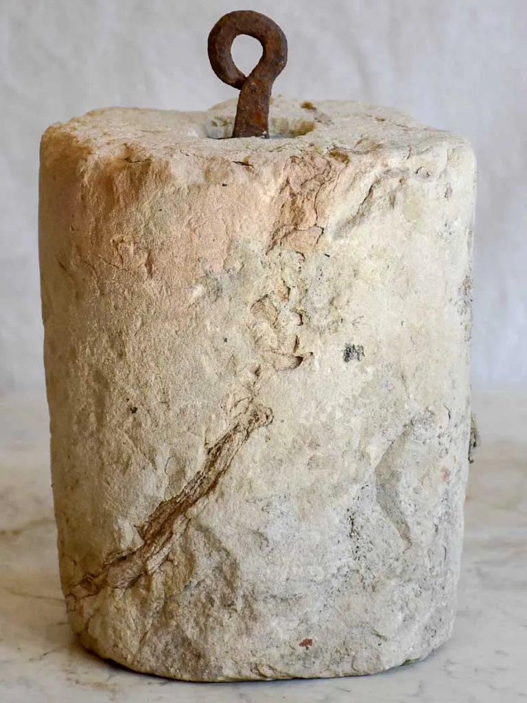 Antique French stone counterweight - cylindrical