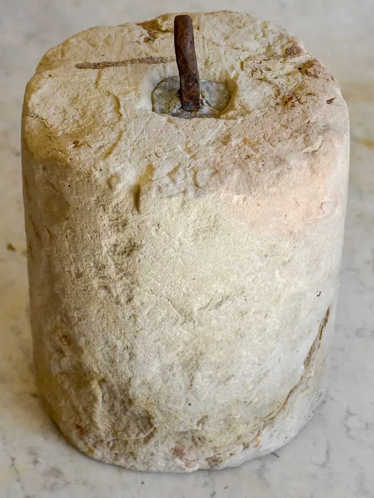 Antique French stone counterweight - cylindrical