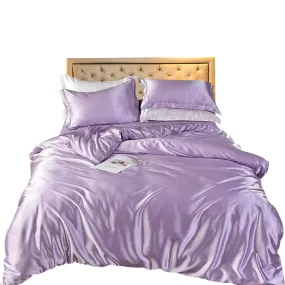 Anyhouz Beddings Lilac US Twin Size 3 Pcs High End Satin Smooth Duvet Cover Set Luxury Polyester Silky Soft Cozy Bedding Set