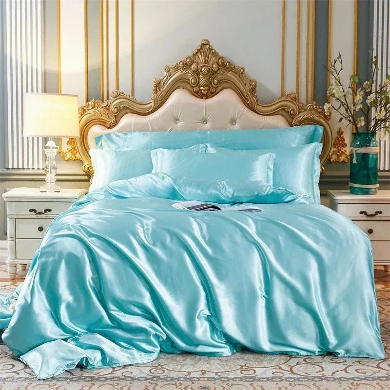 Anyhouz Beddings Sky Blue AU Double Size 3 Pcs High End Satin Smooth Duvet Cover Set Luxury Polyester Silky Soft Cozy Bedding Set