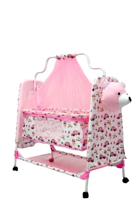 BABYBLESSING Baby Cradle with Swing and Mosquito Net | with Swing Lock | Foldable | Sturdy and Safe | Durable | with Mosquito Net & Pillow | Jhulla | Baby Swing | 0-15 Months | Pink