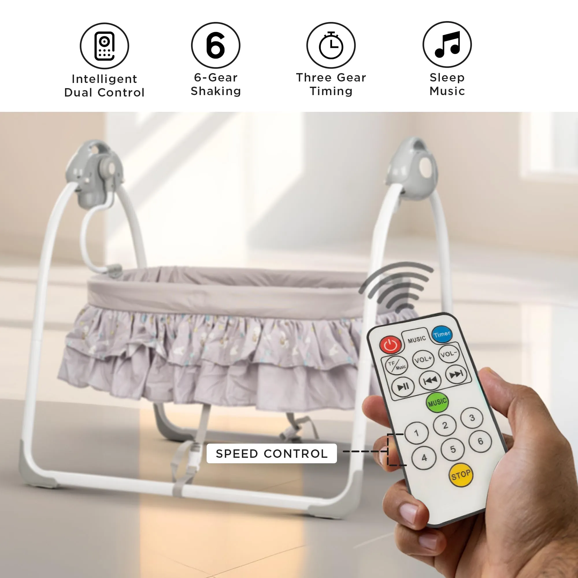 BAYBEE Bella Electric Swing Cradle for Baby, Automatic Baby Swings with 6 Speed Adjustment, Mosquito Net, Music & Remote | Cradle Jhula for Baby | Baby Swing for 0 to 12 Months Boy Girl