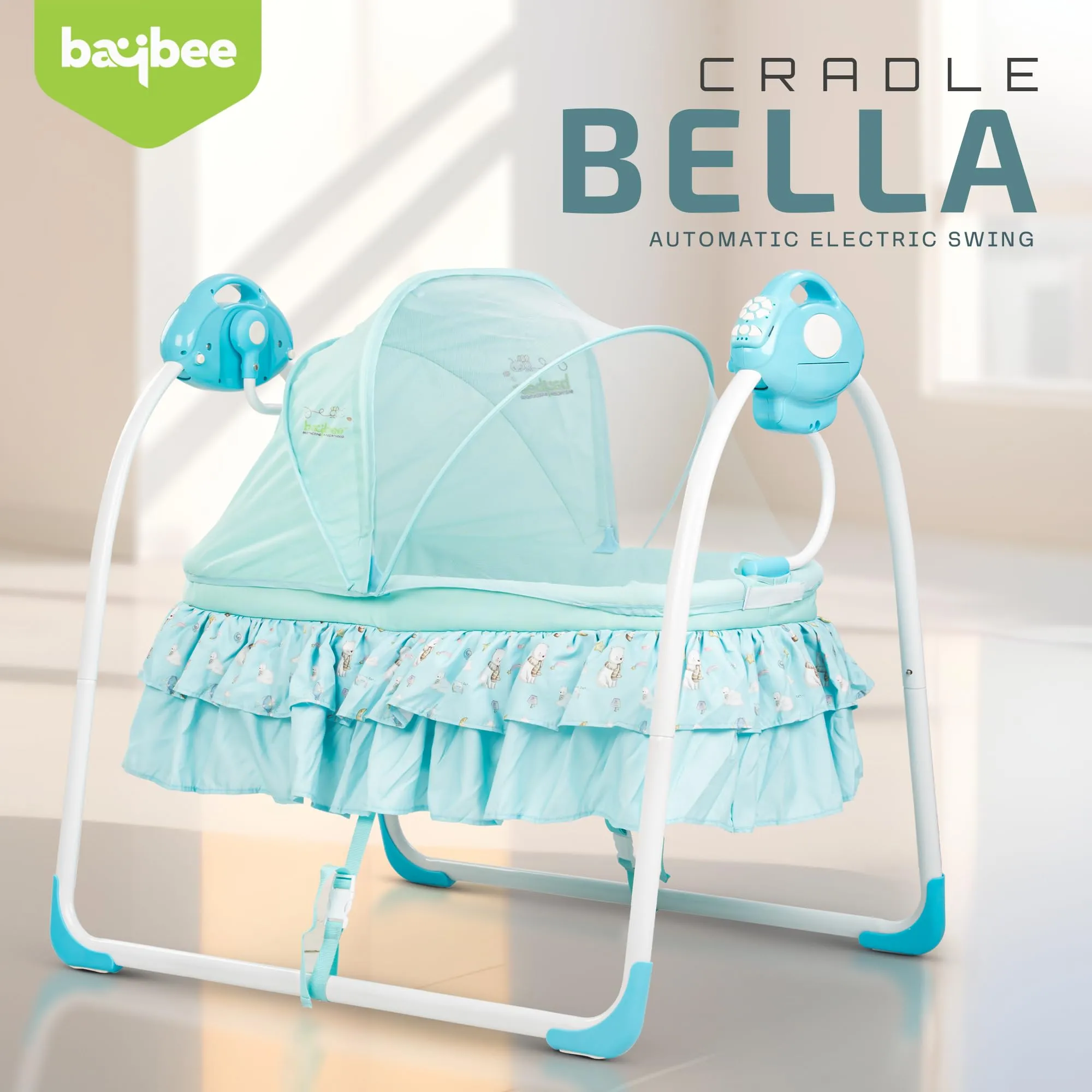 BAYBEE Bella Electric Swing Cradle for Baby, Automatic Baby Swings with 6 Speed Adjustment, Mosquito Net, Music & Remote | Cradle Jhula for Baby | Baby Swing for 0 to 12 Months Boy Girl