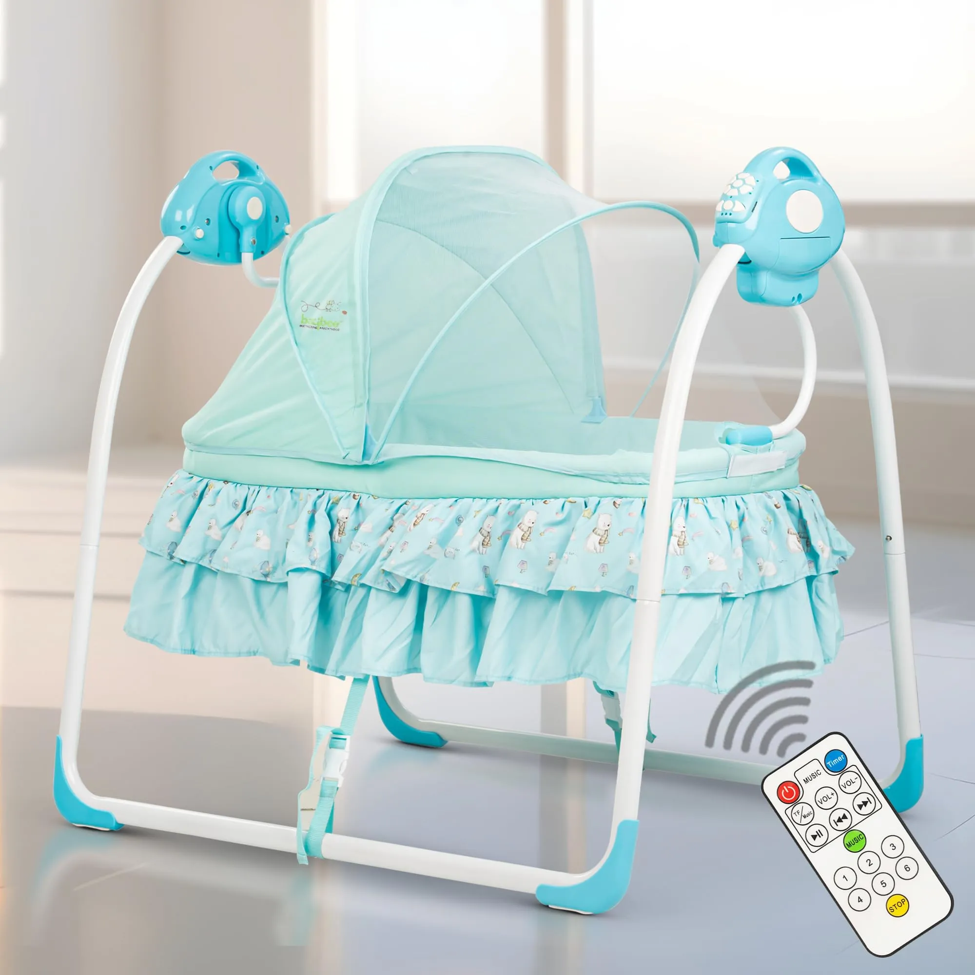 BAYBEE Bella Electric Swing Cradle for Baby, Automatic Baby Swings with 6 Speed Adjustment, Mosquito Net, Music & Remote | Cradle Jhula for Baby | Baby Swing for 0 to 12 Months Boy Girl