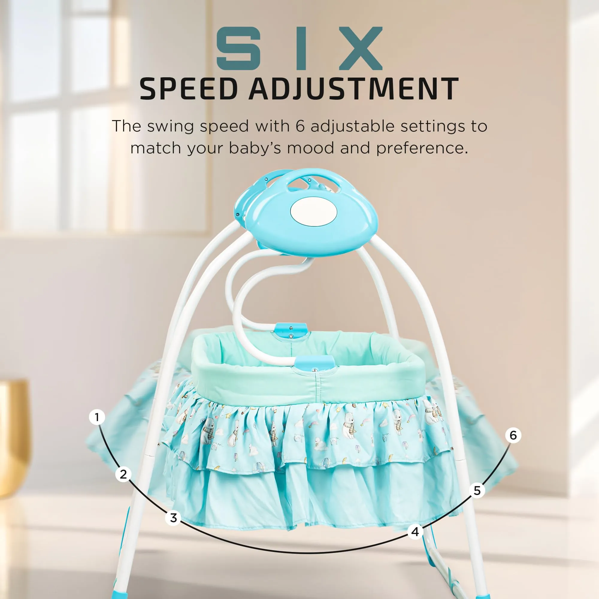 BAYBEE Bella Electric Swing Cradle for Baby, Automatic Baby Swings with 6 Speed Adjustment, Mosquito Net, Music & Remote | Cradle Jhula for Baby | Baby Swing for 0 to 12 Months Boy Girl